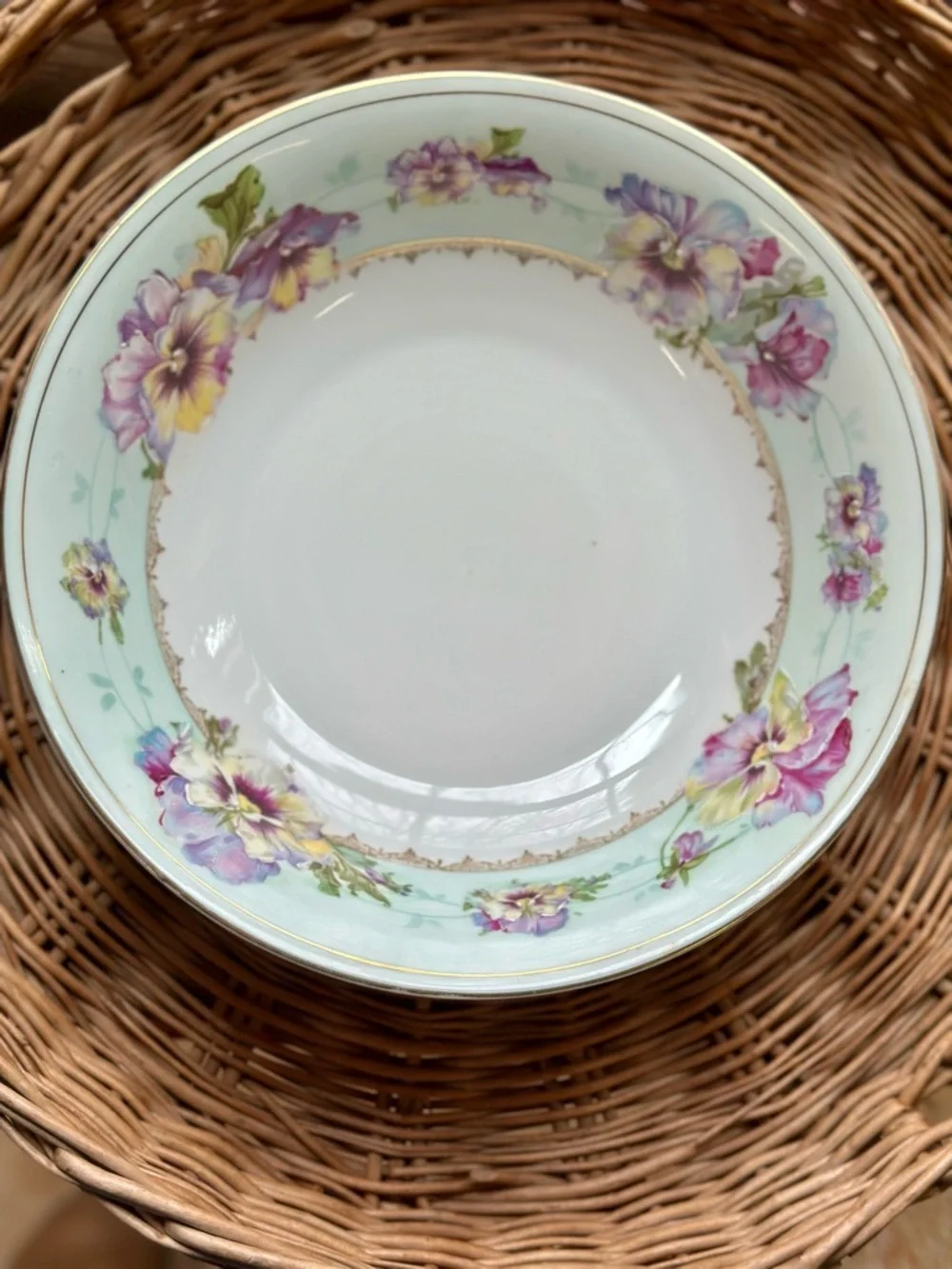 Vintage PM Bavaria Floral Porcelain Bowl with Lavender Yellow and Mint Accents